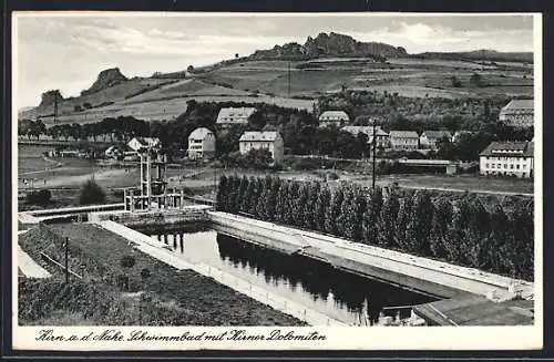 AK Kirn a. d. Nahe, Schwimmbad mit Kirner Dolomiten