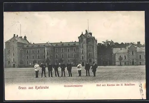 AK Karlsruhe, Grenadier-Kaserne, Hof mit Kantine des II. Bataillons