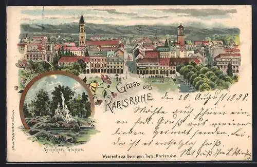 Lithographie Karlsruhe, Nymphen-Gruppe, Panorama