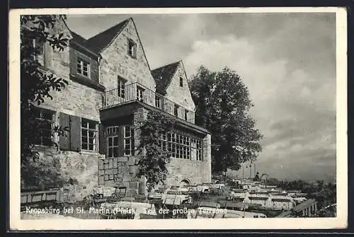 AK St. Martin /Rheinpfalz, Kropsburg, Restaurant von K. Jungk, Teil der grossen Terrasse