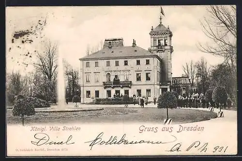 AK Dresden-Strehlen, Kgl. Villa Strehlen mit Wasserfontäne