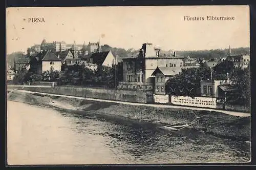 AK Pirna, Flusspartie am Gasthaus Försters Elbterrasse