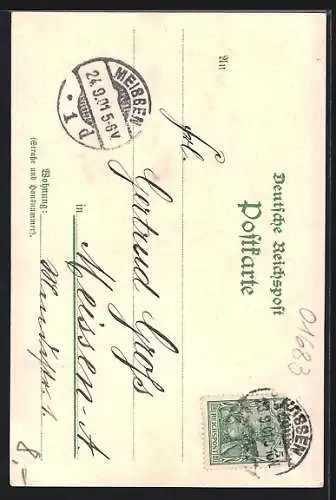 Lithographie Nossen, Blick auf das Schloss