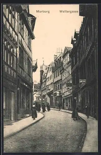 AK Marburg, Strassenpartie in der Wettergasse