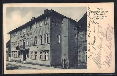 AK Clausthal, Hotel deutscher Kaiser C. Buite, von der Strasse gesehen