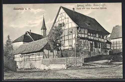 AK Osterode a. H., Stadtdorf Uehrde, Ortspartie mit Kirche