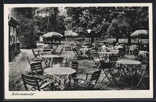 AK Berlin-Wannsee, Restaurant-Cafe Hubertusbaude W. Hönow, Stölpchenweg, Gartenansicht