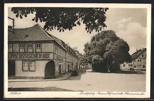 AK Kölleda, Gasthaus Preussischer Hof mit alte Husarenwache am Marktplatz