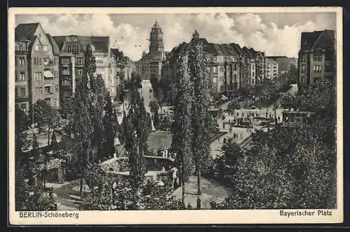 AK Berlin-Schöneberg, Bayerischer Platz mit Brunnen