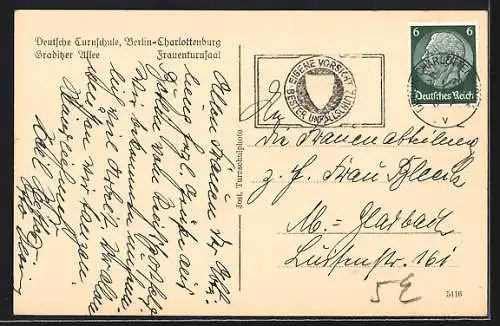 AK Berlin-Charlottenburg, Deutsche Turnschule, Graditzer Allee, Frauenturnsaal