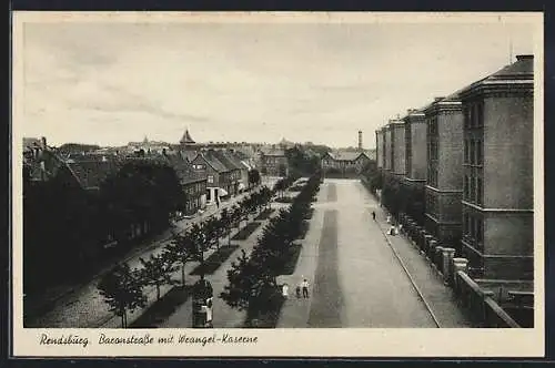 AK Rendsburg, Baronstrasse mit Wrangel-Kaserne