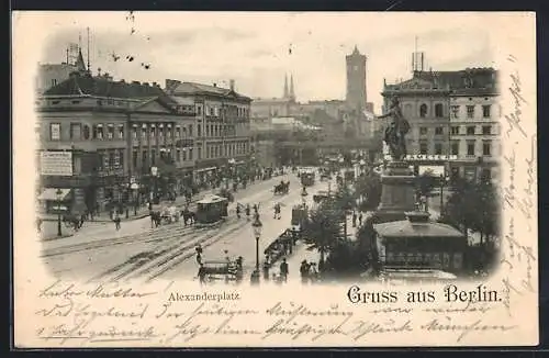 AK Berlin, Pferdebahn auf dem Alexanderplatz