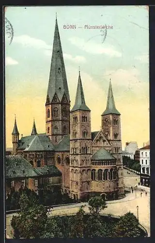 AK Bonn, Münsterkirche mit Strassenpartie