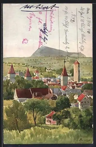 Künstler-AK Schwäbisch-Gmünd, Teilansicht