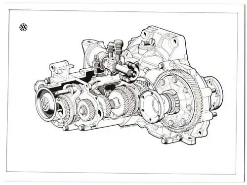 Fotografie Auto Getriebe Volkswagen, 5-Ganggetriebe, Schnittdarstellung, Werkfoto