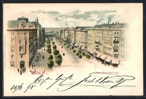 Lithographie Wien, Blick auf den Schottenring