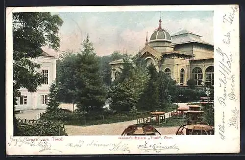 AK Wien, Gasthaus Meierei Tivoli v. Wallner mit Gartenlokal