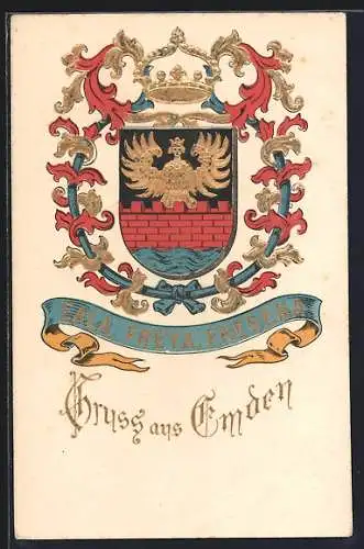 AK Emden, Das Stadtwappen mit friesischem Wahlspruch Eala, Freya, Fresena