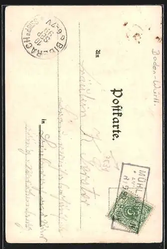 Lithographie Pforzheim, Schützenhaus, Weissenstein, Kath. Kirche