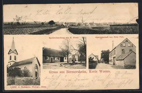 AK Bermersheim, Gasthaus v. P. Peth, Spezereihandlung v. H. Flohn, Kirche