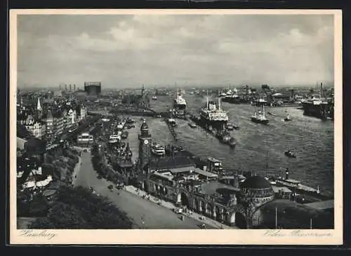 AK Hamburg-St.Pauli, Hafen-Panorama mit Landungsbrücken