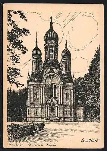 Künstler-AK Wiesbaden, Griechische Kapelle