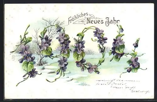 Präge-AK Jahreszahl aus Veilchen, Neujahrsgruss 1904