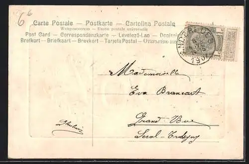 Präge-AK Goldene Jahreszahl 1907 mit Neujahrsgruss und Tannenzweigen