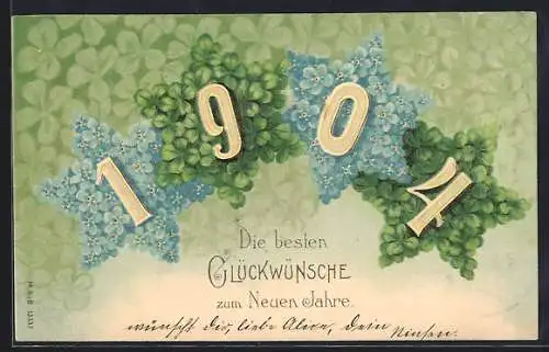 AK Jahreszahl 1904 mit Kleeblättern und Vergissmeinnicht