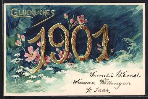 AK Jahreszahl 1901 inmitten von Blumen