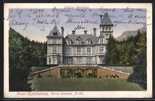 AK Reichenau /N.-Oe., Schloss Wartholz mit Garten