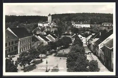 AK Litschau, Blick von oben auf den Stadtplatz