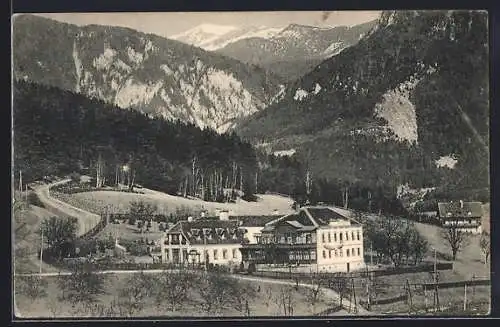 AK Küb a. d. Semmeringbahn, Kur-Pension Wegerer Hof mit Bergpanorama