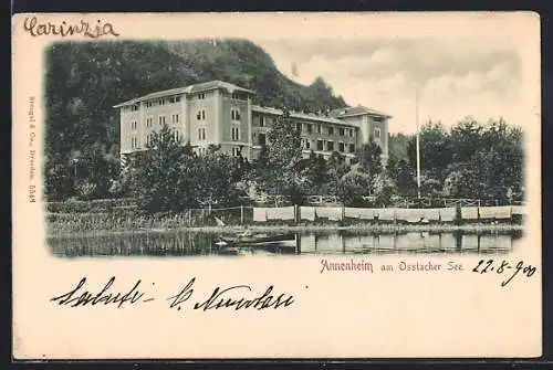 AK Annenheim a. Ossiacher See, Ruderpartie, Gebäudeansicht