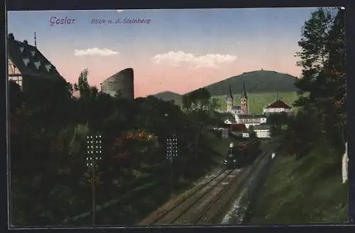 AK Goslar, Blick n. d. Steinberg, mit Eisenbahn