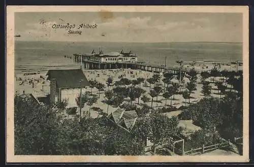 AK Ahlbeck /Ostsee, Seesteg und Strand aus der Vogelschau