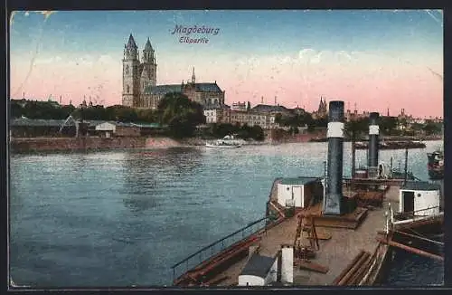 AK Magdeburg, Elbpartie mit Dompanorama