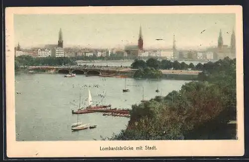 AK Hamburg-Neustadt, Lombardsbrücke mit Stadtpanorama