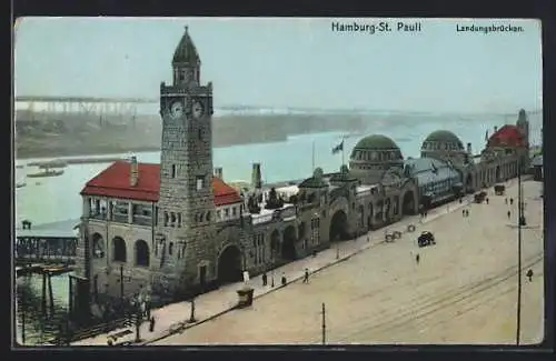 AK Hamburg-St. Pauli, Landungsbrücken aus der Vogelschau