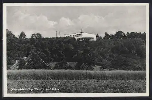 AK Hünxe a. d. Lippe, Jugendherberge von einem Feld aus