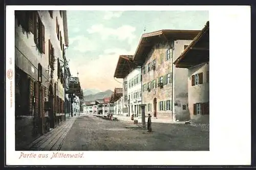 AK Mittenwald, Strassenpartie mit Hydrant