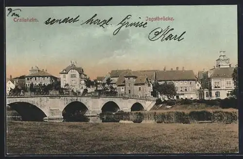 AK Crailsheim, Panorama mit Jagstbrücke