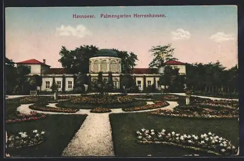 AK Hannover-Herrenhausen, Palmengarten mit Gebäude