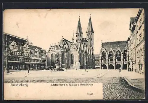 AK Braunschweig, Altstadtmarkt mit Rathaus und Martinikirche