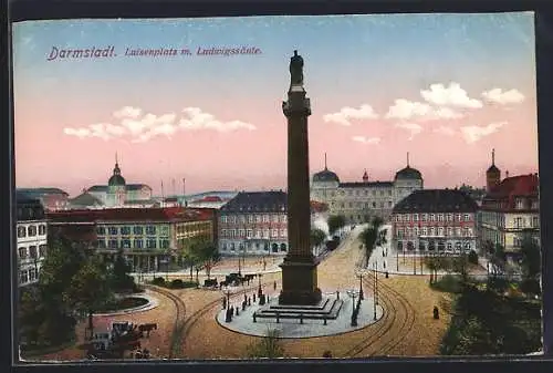 AK Darmstadt, Luisenplatz und Ludwigssäule aus der Vogelschau