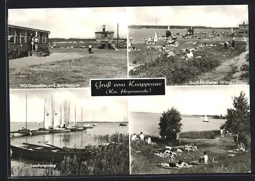 AK Hoyerswerda, Knappensee, HO-Gaststätte und Regattaturm, Gross-Särchener Strand