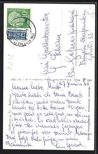 AK Hofheim a. Ts., Rathaus, davor ein Auto