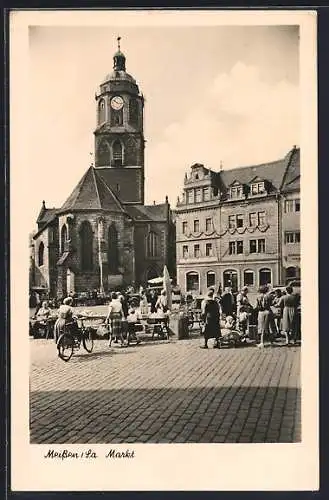 AK Meissen /Sa., Markt mit Kirche