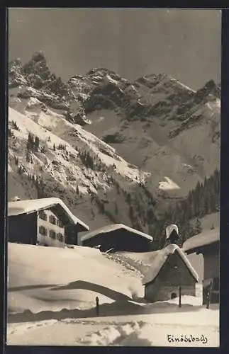 AK Einödsbach, Ortspartie im Schnee