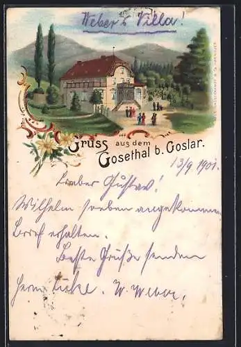 Lithographie Goslar, Gasthof zum Gosethal